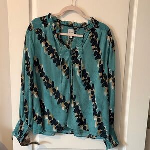 NIC+ZOE Teal Floral-Print Peasant Blouse